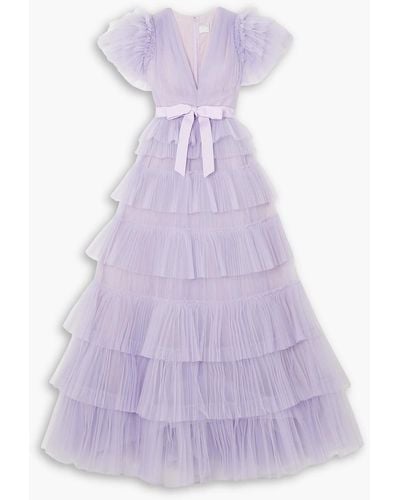 Huishan Zhang Nicolette Grosgrain-trimmed Tiered Tulle Gown - Purple