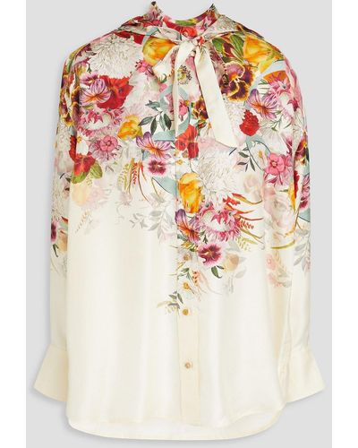 Zimmermann Hemd aus seiden-twill mit floralem print und kapuze - Weiß