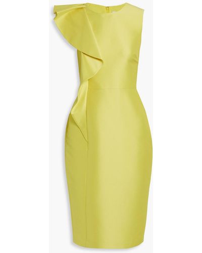 Badgley Mischka Ruffled Faille Dress - Yellow