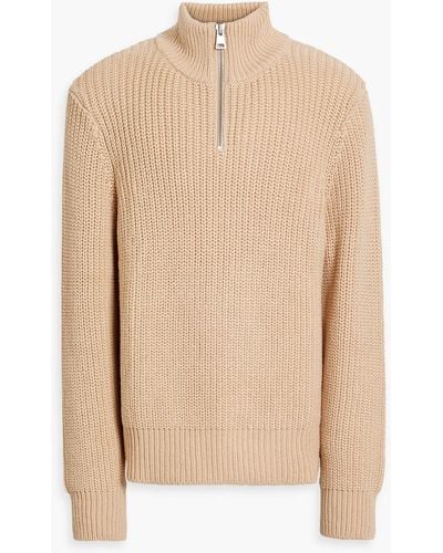 Sandro Ribbed Wool-blend Half-zip Sweater - Natural