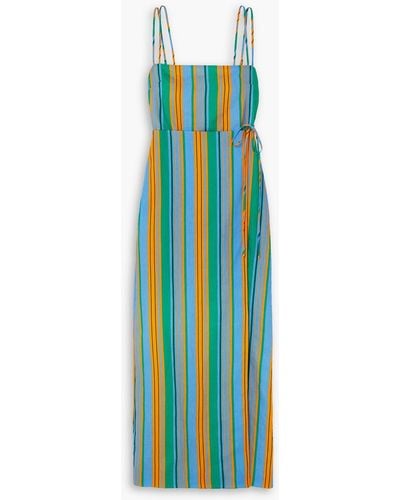 STAUD Celestine Wrap-effect Striped Linen Maxi Dress - Green