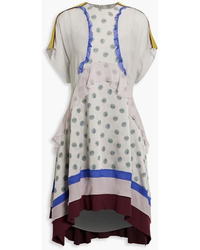 Valentino Garavani Silk Chiffon-paneled Floral-print Textured-crepe Dress - Gray