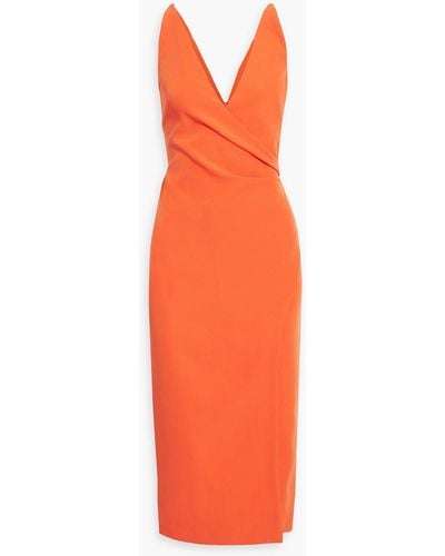 Halston Wrap-effect Stretch-crepe Midi Dress - Orange