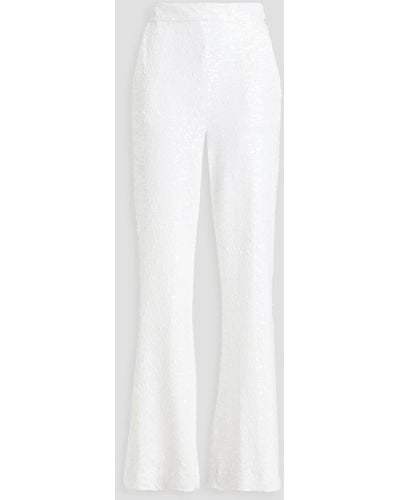 Badgley Mischka Sequined Mesh Wide-leg Trousers - White