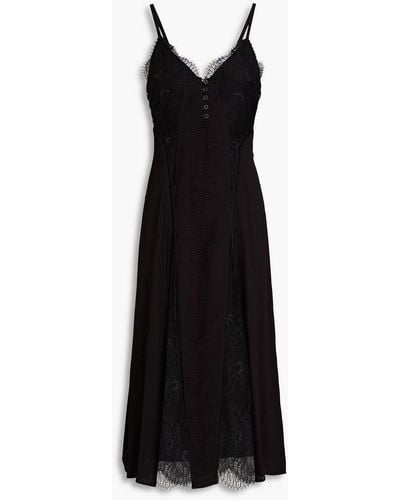 Temperley London Dreaming Lace-paneled Pintucked Crepe De Chine Midi Dress - Black