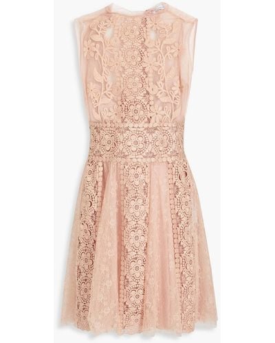 RED Valentino Gathered Point D'esprit-paneled Crocheted Lace Mini Dress - Pink