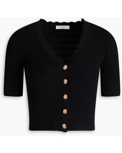 Sandro Cropped Ribbed-knit Top - Black