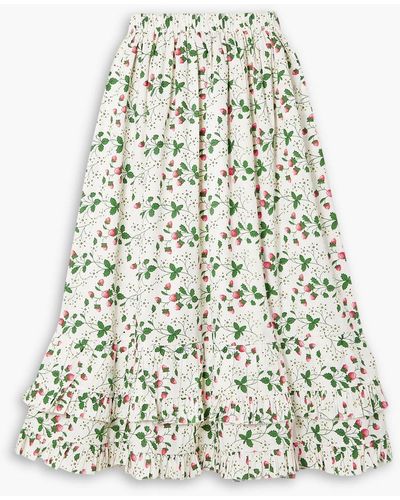 BATSHEVA - Laura Ashley Pembroke Ruffled Floral-print Cotton-poplin Midi Skirt - - Us 12 - White