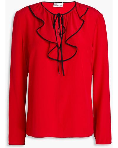 RED Valentino Two-tone Ruffled Silk Crepe De Chine Blouse - Red