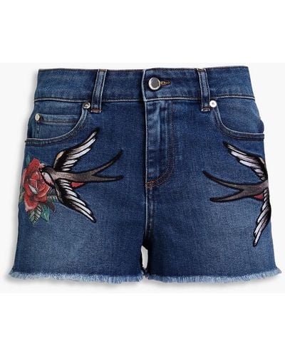 RED Valentino Embroidered Faded Denim Shorts - Blue