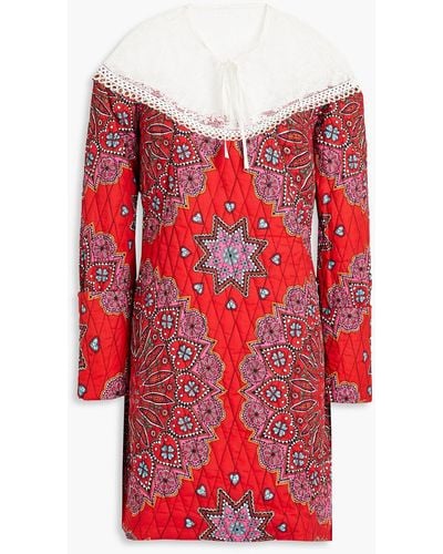 Hayley Menzies Lace-paneled Printed Cotton Mini Dress - Red