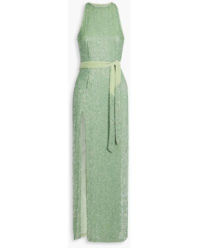 retroféte Tzilly Belted Sequined Chiffon Maxi Dress - Green