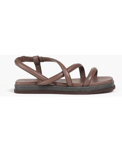 Brunello Cucinelli Bead-embellished Leather Sandals - Brown