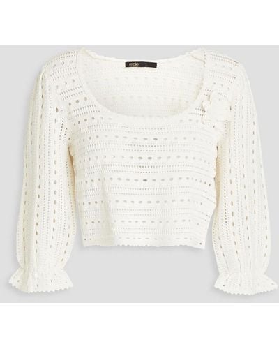 Maje Marcia Cropped Embellished Crochet-knit Sweater - Natural