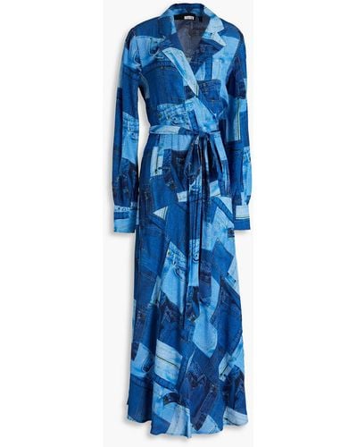 ROTATE BIRGER CHRISTENSEN Printed Crepe Maxi Wrap Dress - Blue