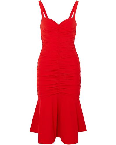 Rebecca Vallance Brescia Ruched Poplin Midi Dress - Red