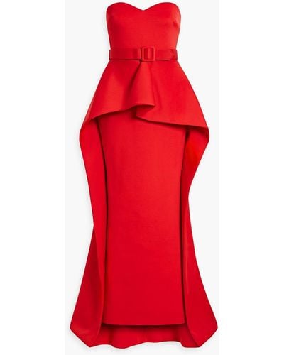 Badgley Mischka Strapless Belted Scuba Gown - Red