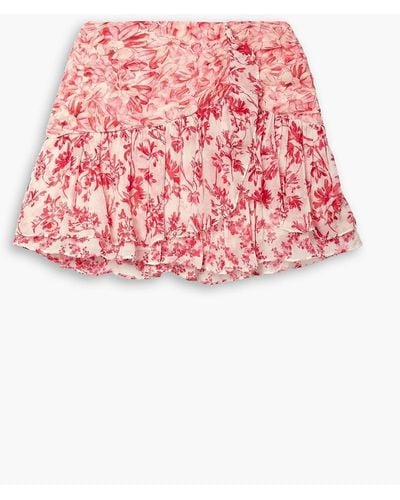 LoveShackFancy Rhodes Floral-print Silk-crepon Mini Skirt - Red