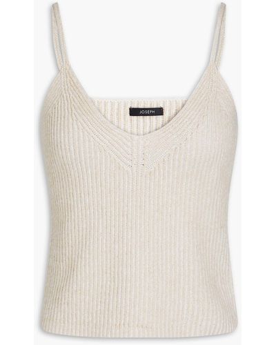 JOSEPH Mélange Ribbed Cotton, Wool And Cashmere-blend Top - Natural