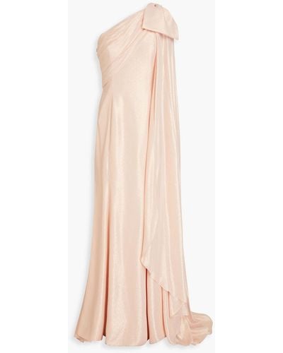 Jenny Packham One-shoulder Bow-detailed Lamé Midi Dress - Pink
