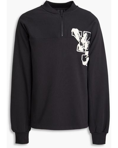 Y-3 Embroidered French Cotton-terry Half-zip Sweatshirt - Black