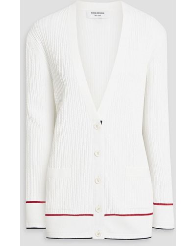Thom Browne Striped Cable-knit Cardigan - White