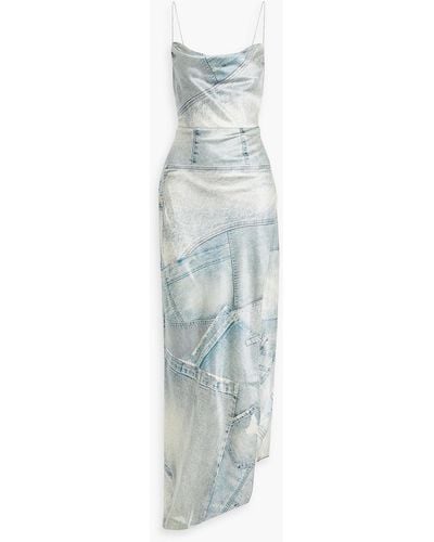 retroféte Arcadia Printed Stretch-silk Satin Maxi Dress - Blue