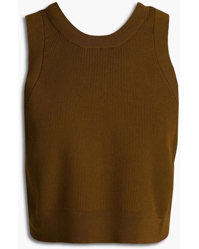 Sandro Basile Twist-back Satin And Ribbed-knit Top - Multicolour