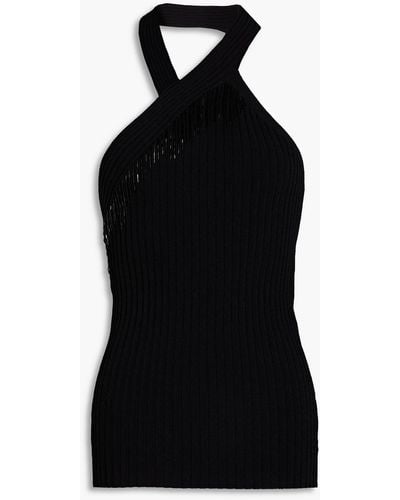 Autumn Cashmere Bead-embellished Ribbed Jersey Halterneck Top - Black