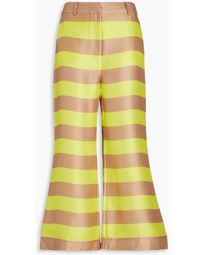 Zimmermann Cropped Striped Silk Flared Trousers - Yellow