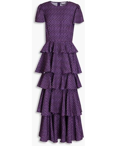 RHODE Serena Tiered Printed Crepe Midi Dress - Purple