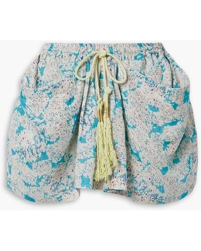 Yvonne S Mehrlagige shorts aus leinen mit print - Blau