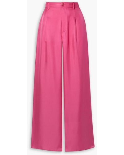 LAPOINTE Pleated Silk-twill Wide-leg Trousers - Pink