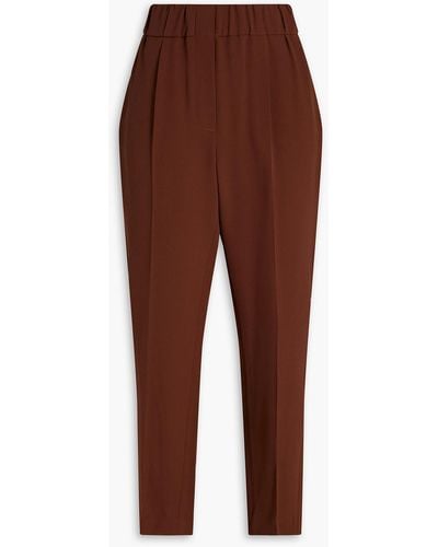 Brunello Cucinelli Pleated Crepe De Chine Tapered Pants - Brown