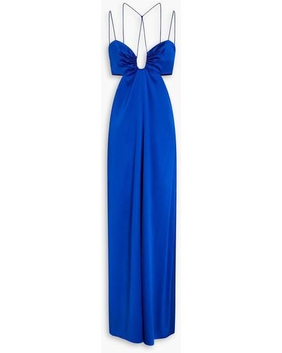 FRAME Cutout Ruched Stretch-silk Satin Maxi Dress - Blue