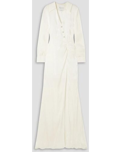 Halpern Embellished Draped Chiffon Maxi Dress - White