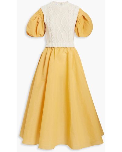Rosie Assoulin Cable Knit-paneled Shantung Midi Dress - Yellow