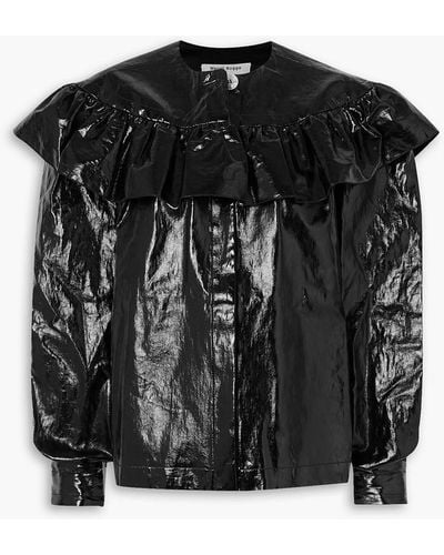 MERYLL ROGGE Ruffled Coated-linen Shirt - Black