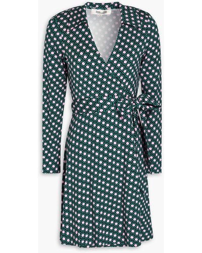 Diane von Furstenberg Demetria Printed Jersey Mini Wrap Dress - Green