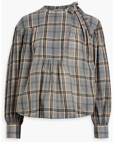Ulla Johnson Clarke Gathered Checked Cotton-voile Blouse - Grey