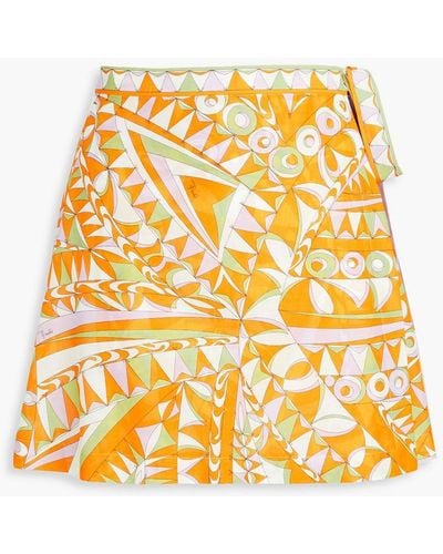 Emilio Pucci Printed Cotton-blend Mousseline Mini Wrap Skirt - Yellow
