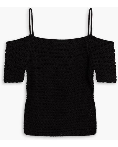 Vince Cold-shoulder Crochet-knit Cotton Top - Black