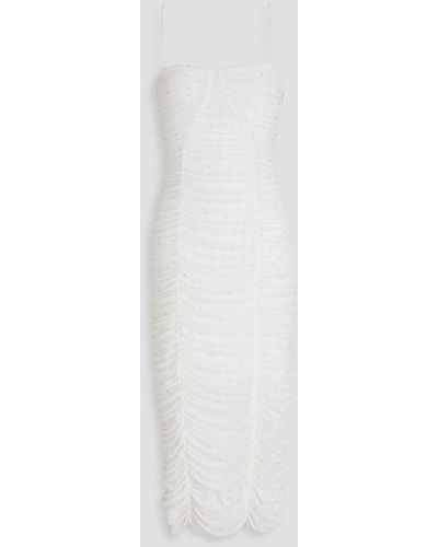 ROTATE BIRGER CHRISTENSEN Crystal-embellished Ruched Mesh Midi Dress - White