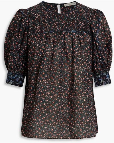 Ulla Johnson Stella Pintucked Floral-print Cotton-blend Voile Top - Black