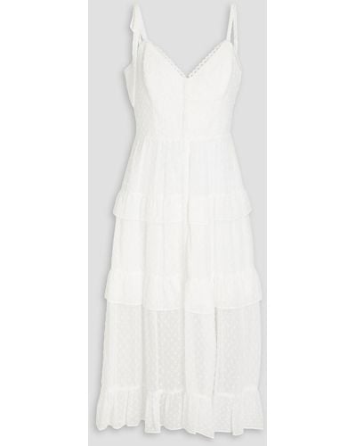 Marchesa Tiered Swiss-dot Georgette Midi Dress - White