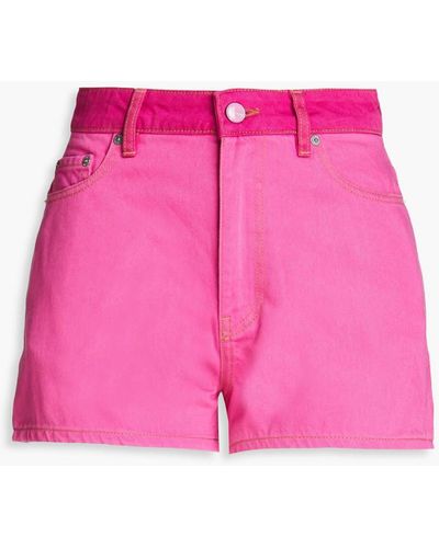 Ganni Two-tone Denim Shorts - Pink