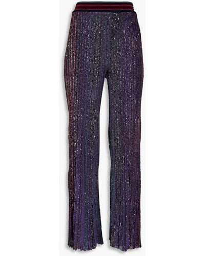 Missoni Sequined Ribbed Crochet-knit Flared Trousers - Blue