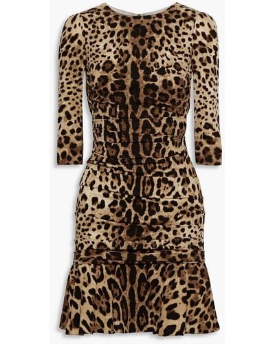 Dolce & Gabbana Ruched Leopard-print Stretch-silk Jersey Mini Dress - Multicolour