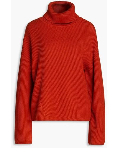 JOSEPH Ribbed Cotton, Wool And Cashmere-blend Turtleneck Jumper - Red