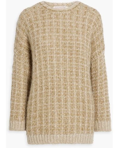 Valentino Garavani Embellished Jacquard-knit Sweater - Natural